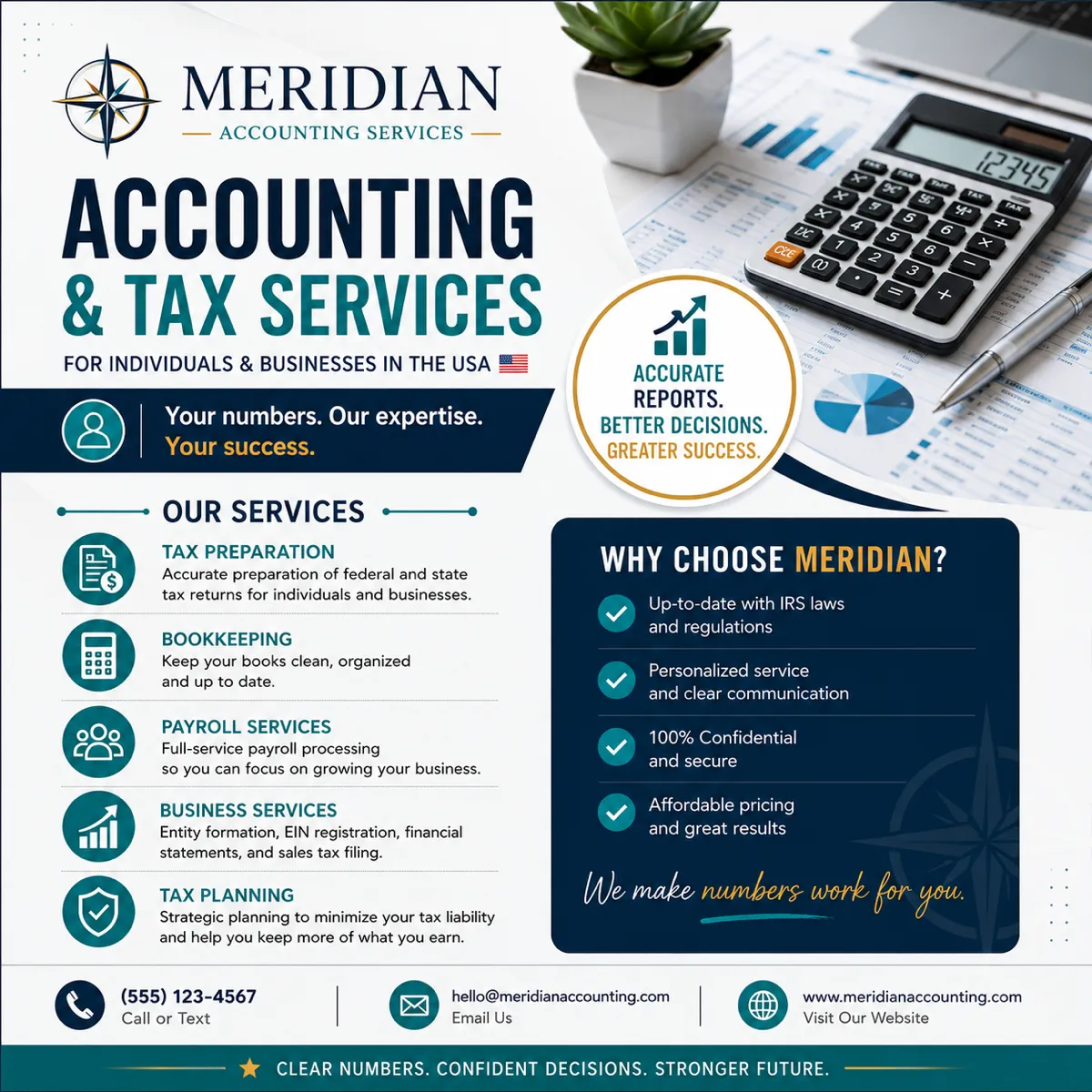 Over-stuffed AI-generated accounting flyer